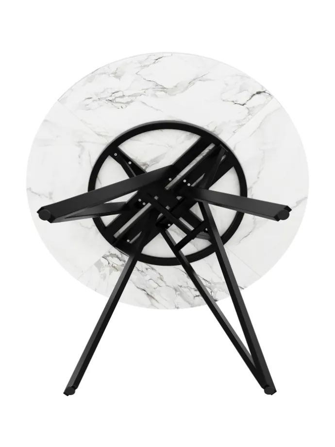 Runder Esstisch mit Marmoroptik und Metallbeinen in Schwarz