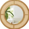 Runder Wandspiegel Rattan in Hellbraun