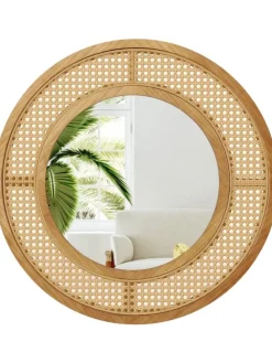 Runder Wandspiegel Rattan in Hellbraun
