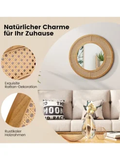 Runder Wandspiegel Rattan in Hellbraun