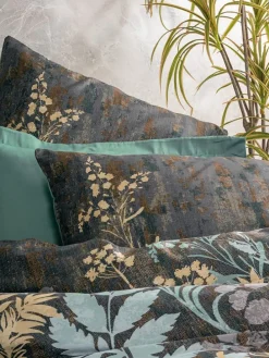 Satin-Bettwäsche-Set in Braun/ Grün