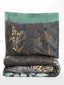 Satin-Bettwäsche-Set in Braun/ Grün