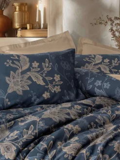 Satin-Bettwäsche-Set "Noctelle" in Dunkelblau/ Beige