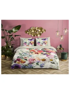 Satin-Bettwäsche-Set "Novara" in Beige/ Bunt