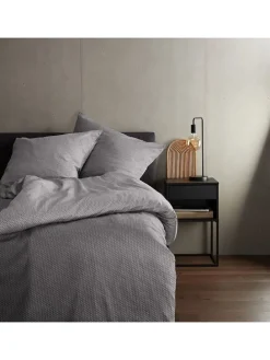 Satin-Bettwäsche-Set "Palma" in Anthrazit/ Weiß