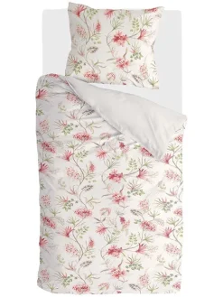 Satin-Bettwäscheset "Spring Beauty" in Beige/ Rosa/ Grün