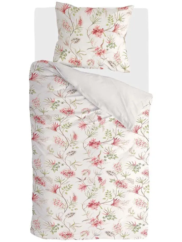 Satin-Bettwäscheset "Spring Beauty" in Beige/ Rosa/ Grün