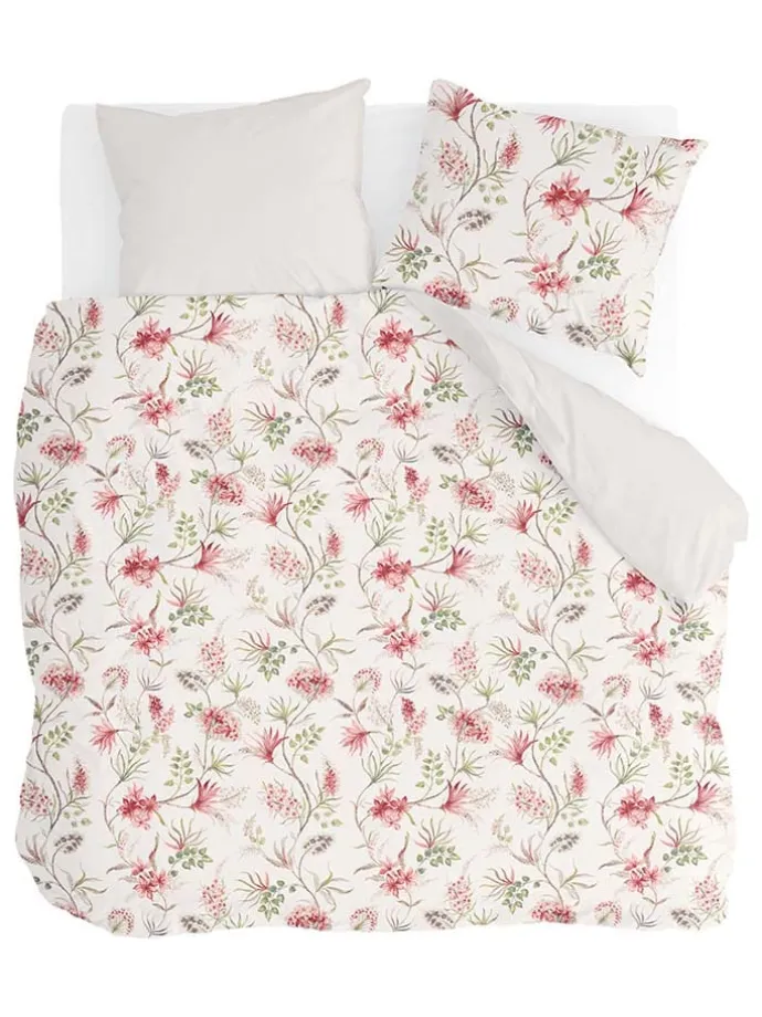 Satin-Bettwäscheset "Spring Beauty" in Beige/ Rosa/ Grün