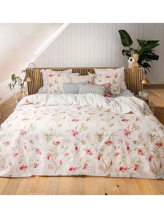 Satin-Bettwäscheset "Spring Beauty" in Beige/ Rosa/ Grün