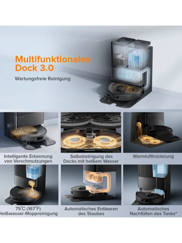 Saugroboter Qrevo Edge S5A in Schwarz, 18500Pa, Dual Anti-Tangle-System