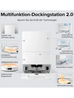 Saugroboter Qrevo Pro in Weiß, 60°C-Heißwasser-Moppwäsche