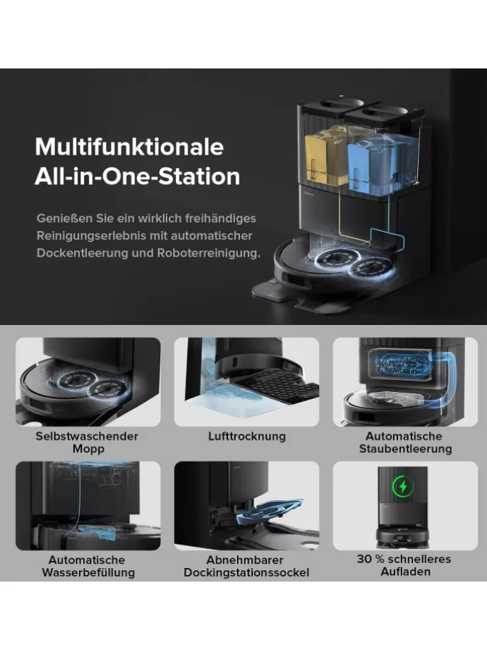 Saugroboter QV 35A in Schwarz, mit Wischfunktion&Hebarem Wischmopp, 8000Pa