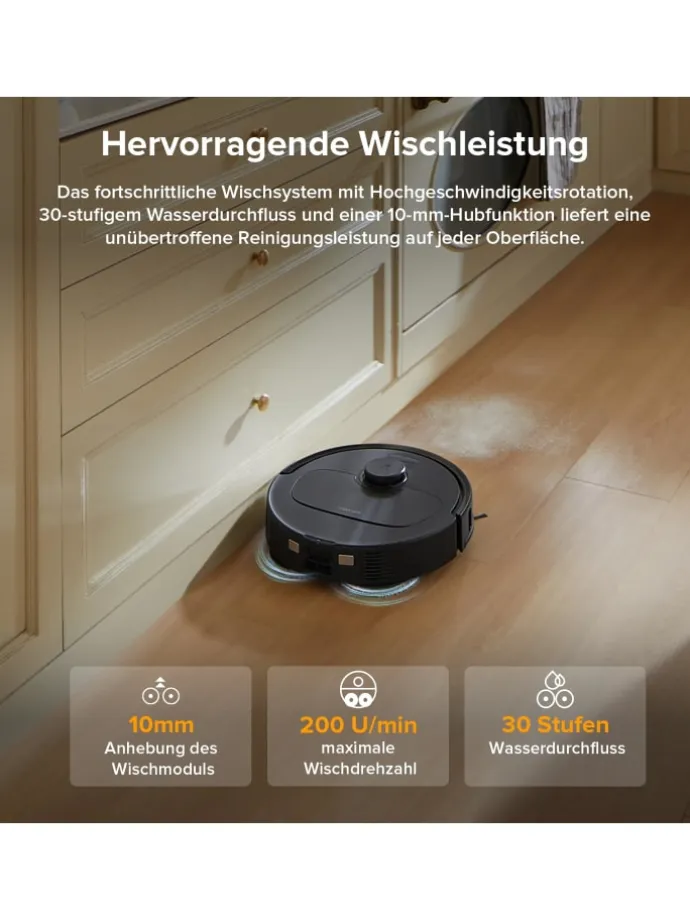 Saugroboter QV 35A in Schwarz, mit Wischfunktion&Hebarem Wischmopp, 8000Pa