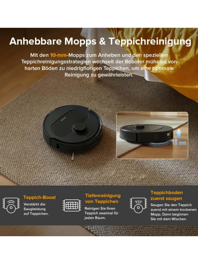 Saugroboter QV 35A in Schwarz, mit Wischfunktion&Hebarem Wischmopp, 8000Pa