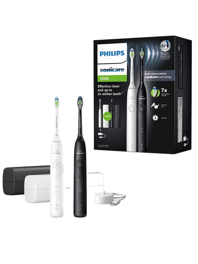 Schallzahnbürsten-Doppelpack "Philips Sonicare 5500" in Schwarz/ Weiß