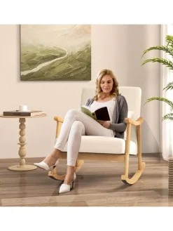 Schaukelstuhl aus Holz in Beige