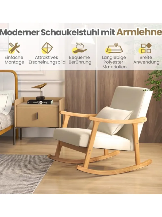 Schaukelstuhl aus Holz in Beige