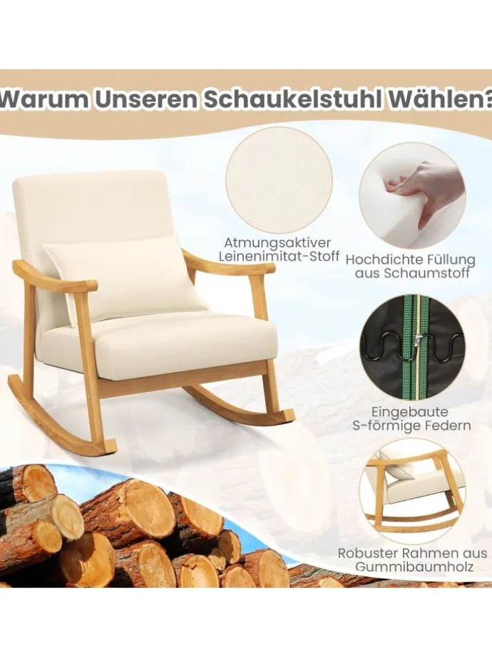 Schaukelstuhl aus Holz in Beige