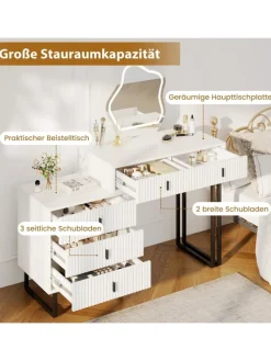 Schminktisch mit LED Spiegel & Beistellschrank in Weiß