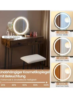 Schminktisch mit LED Spiegel Hocker 80 x 40 x 76 cm in Braun