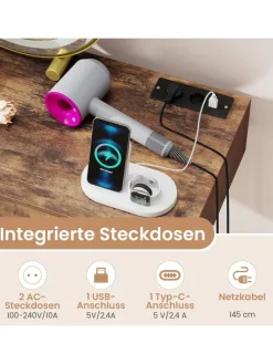 Schminktisch mit LED Spiegel Hocker 80 x 40 x 76 cm in Braun