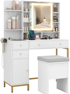 Schminktisch mit LED Spiegel in Weiß