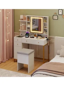 Schminktisch mit LED Spiegel in Weiß