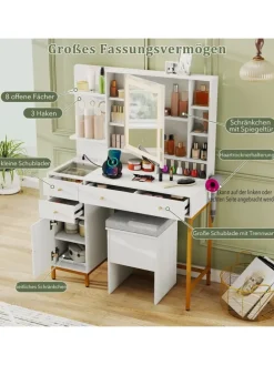 Schminktisch mit LED Spiegel in Weiß