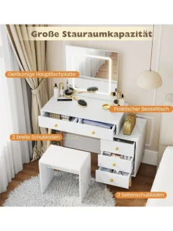 Schminktisch mit LED Spiegel in Weiß
