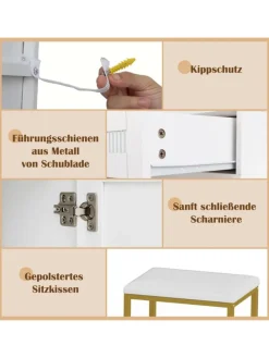 Schminktisch mit LED-Beleuchtung 112 x 39,5 x 145 cm in Weiß