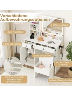 Schminktisch mit LED-Spiegel in Weiß