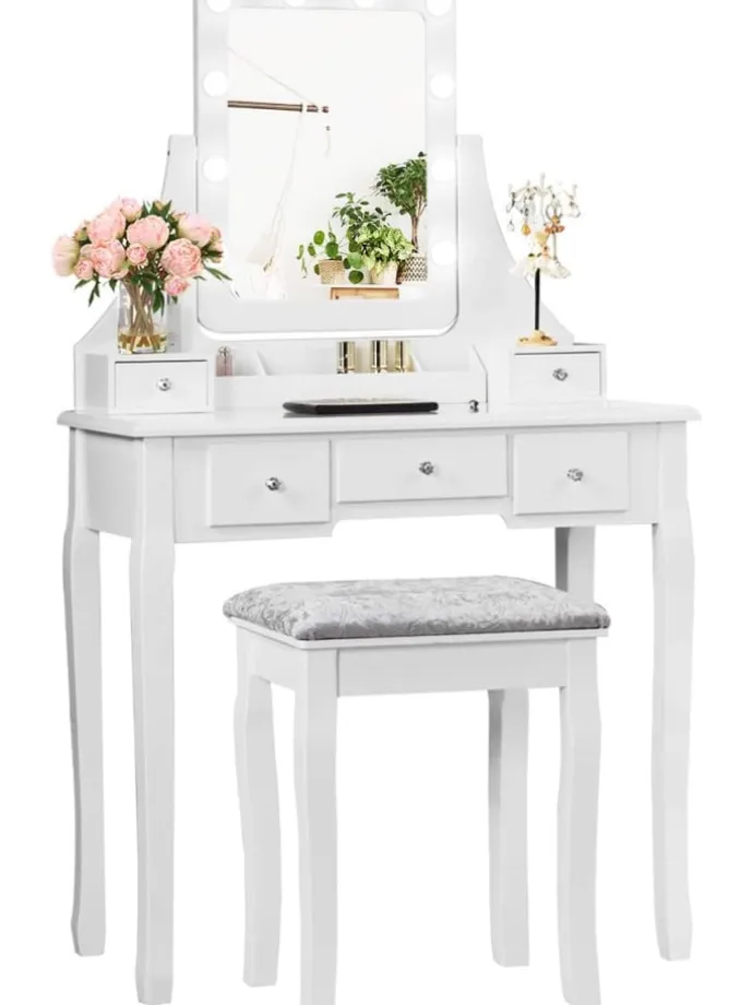 Schminktisch Set LED in Weiß