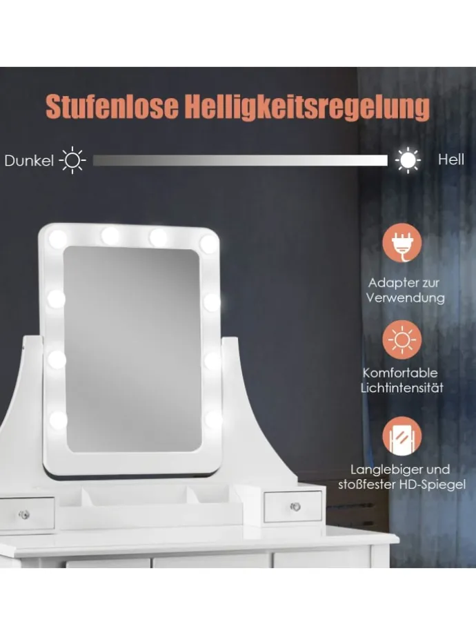 Schminktisch Set LED in Weiß