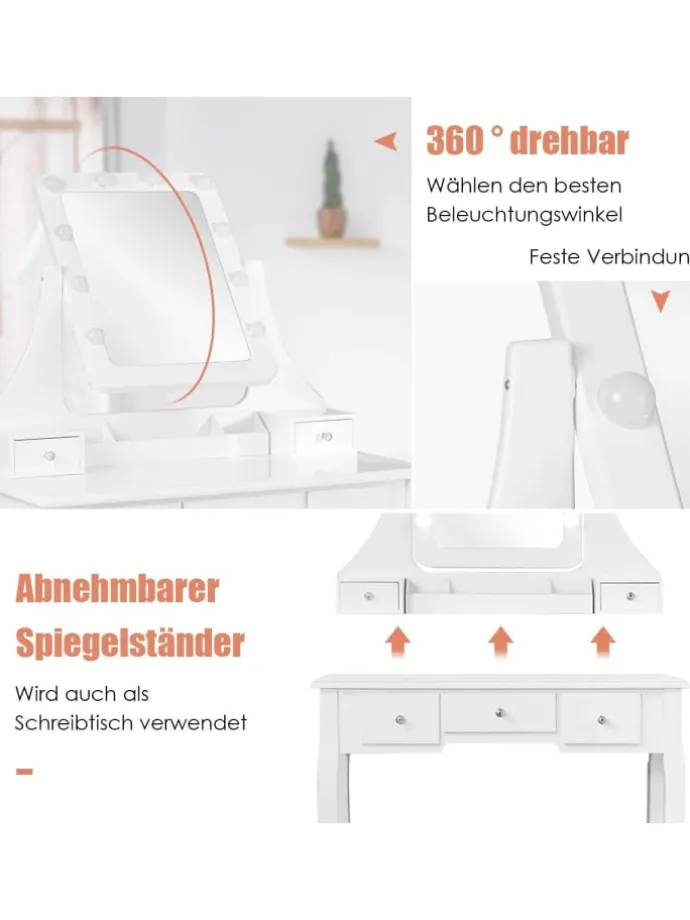 Schminktisch Set LED in Weiß