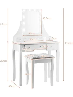 Schminktisch Set LED in Weiß