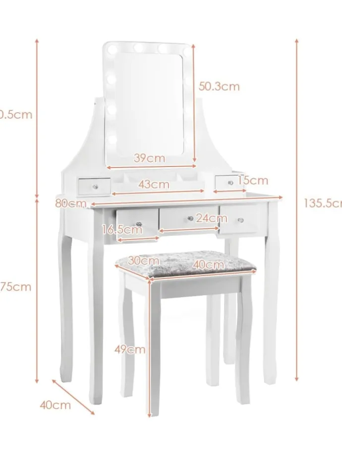 Schminktisch Set LED in Weiß