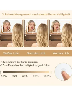 Schminktisch Set mit Steckdosen & LED in Hellbraun