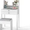Schminktisch Set mit Steckdosen & LED in Weiß
