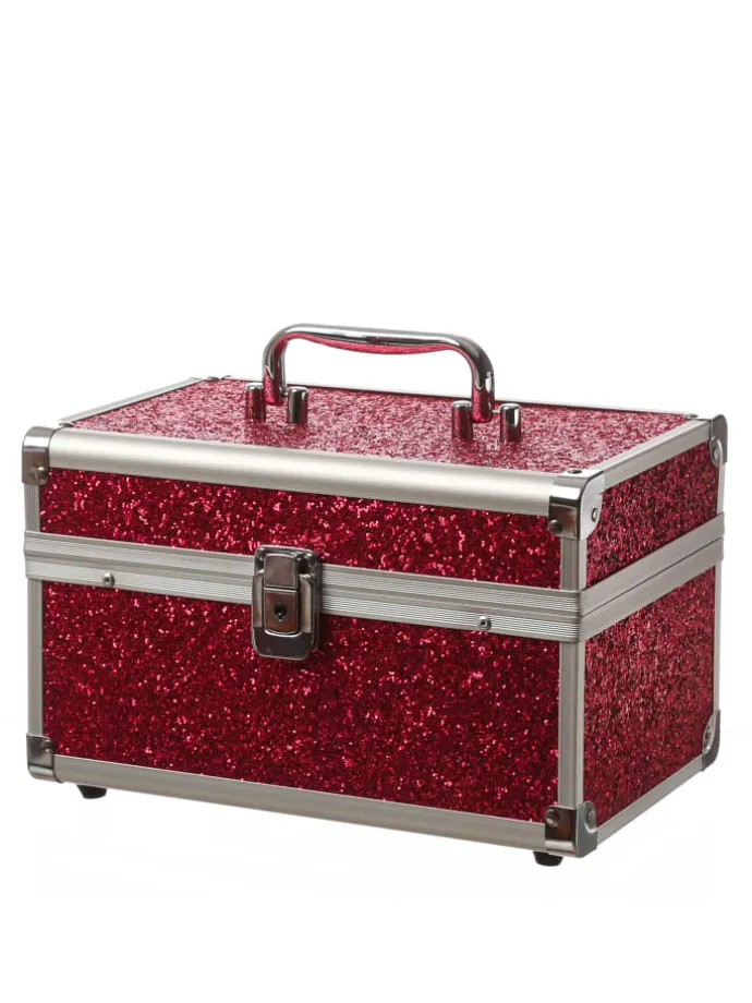 Schmuckkoffer Schmuckkästchen mit Glitzer in rot