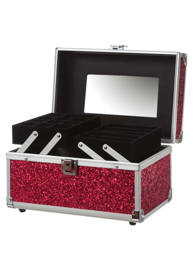Schmuckkoffer Schmuckkästchen mit Glitzer in rot