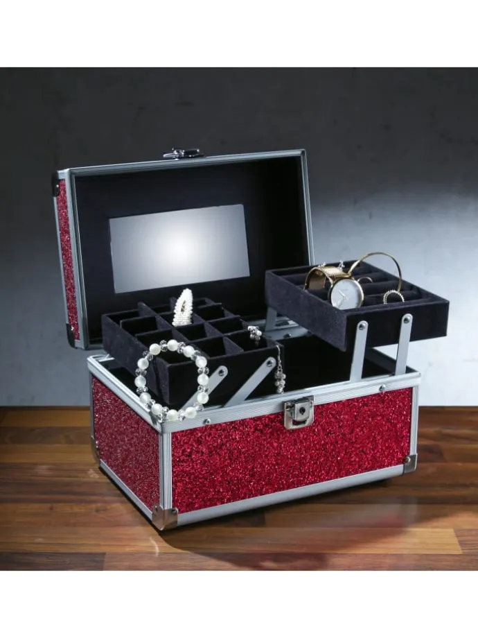 Schmuckkoffer Schmuckkästchen mit Glitzer in rot