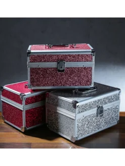 Schmuckkoffer Schmuckkästchen mit Glitzer in rot