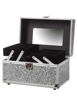 Schmuckkoffer Schmuckkästchen mit Glitzer in silber