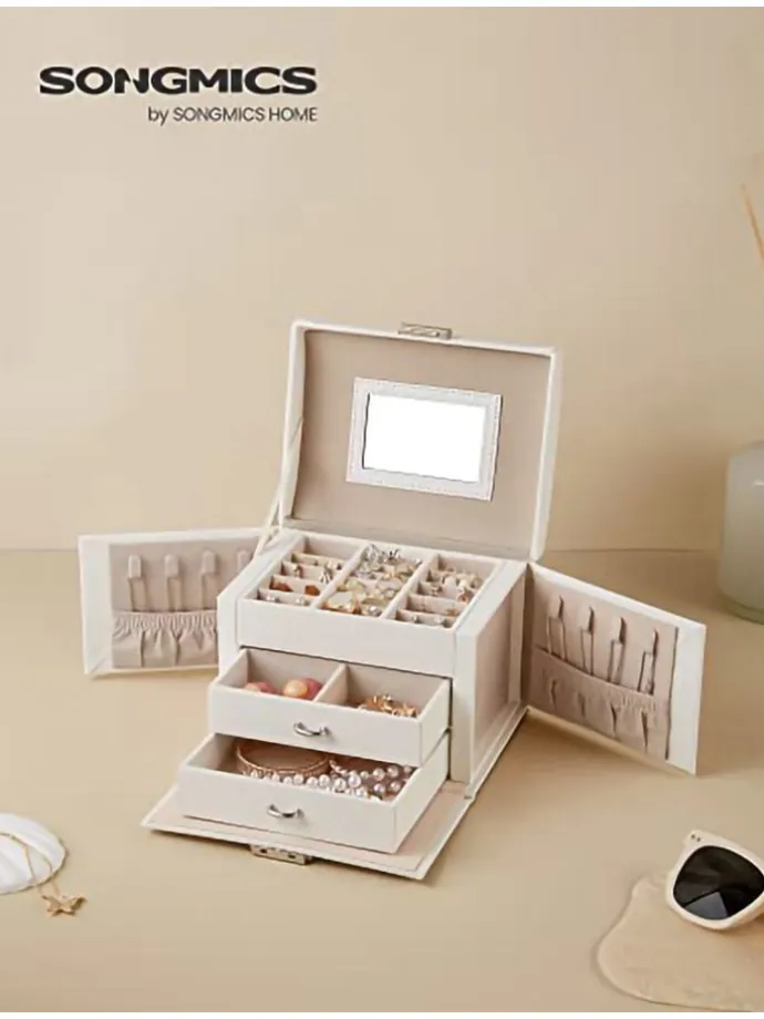 Schmuckkästchen in Weiß/ Beige - (B)17,7 x (H)13,5 x (T)13,8 cm