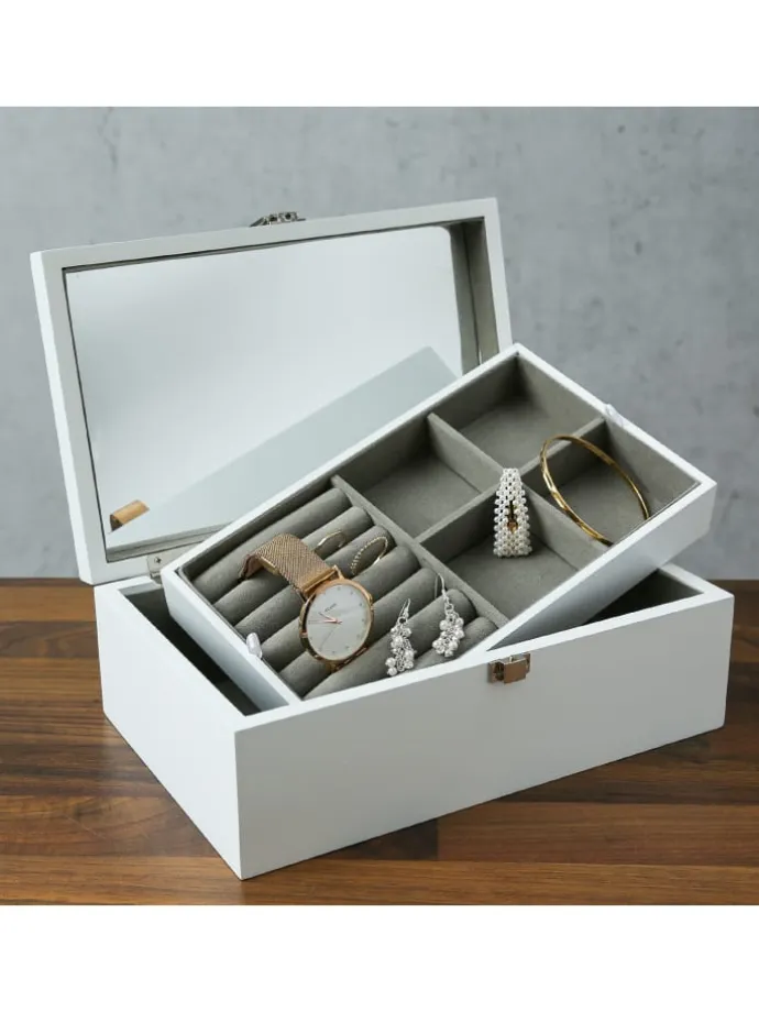 Schmuckkästchen mit Spiegel herausnehmbares Fach Schmuckschatulle in weiß