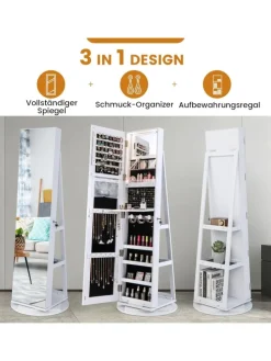 Schmuckschrank 3 in 1 drehbar in Weiß