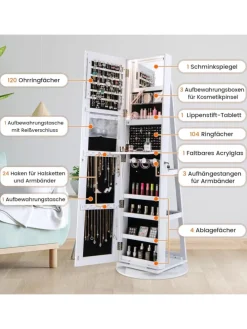 Schmuckschrank 3 in 1 drehbar in Weiß