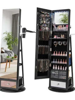 Schmuckschrank drehbar mit LED in Schwarz