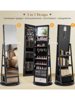 Schmuckschrank drehbar mit LED in Schwarz