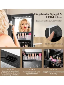 Schmuckschrank drehbar mit LED in Schwarz